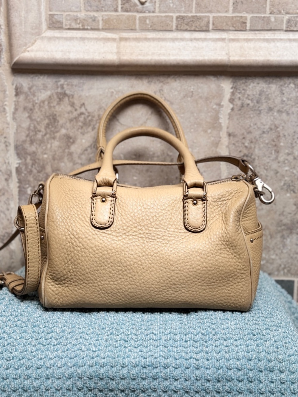 Cole Haan Jade Pebbled Leather Satchel Nude Beige Crossbody Shoulder Bag - Picture 5 of 15